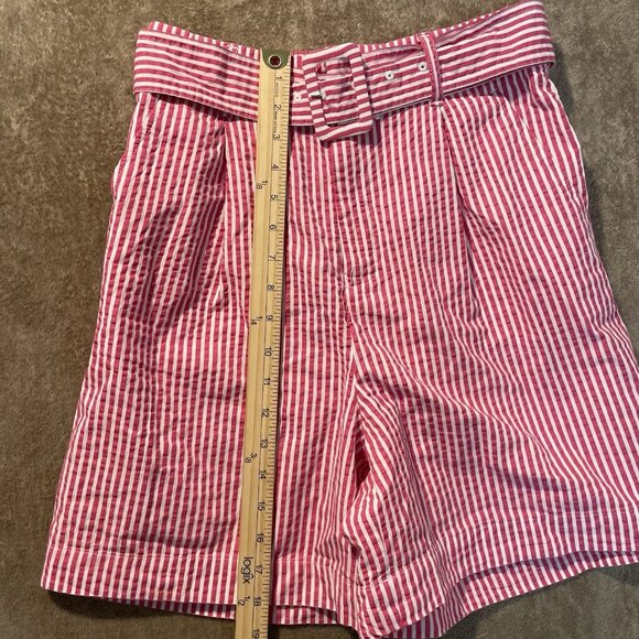 A New Day Short Womens Sz Small High Rise Striped Hot Pink Belted Preppy Barbie - Picture 7 of 8